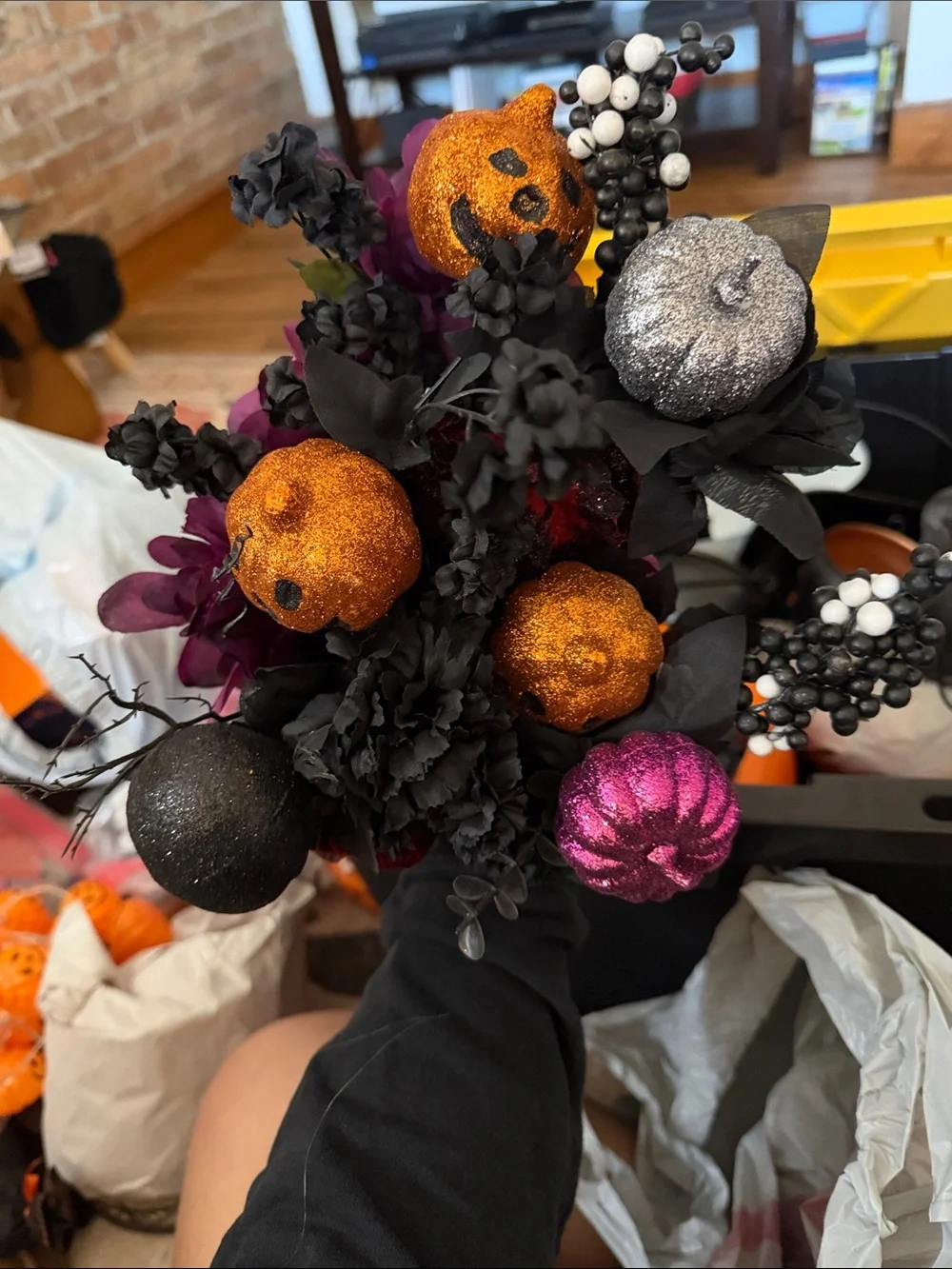 Sparkling Halloween Pumpkin Bouquet - Black, Orange, Purple Silver